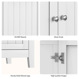 Mid Century Modern Double Door Storage Cabinet With Knobs - White