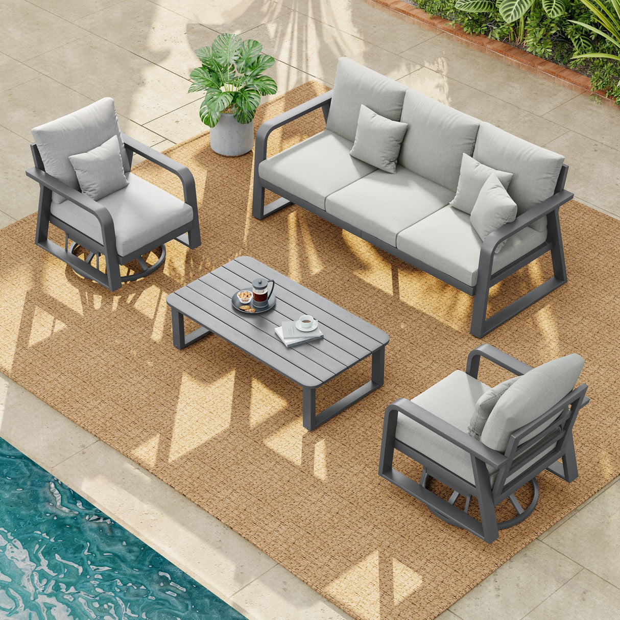 FR One Three-Seater Sofa + Two Swivel Chairs + One Coffee Table