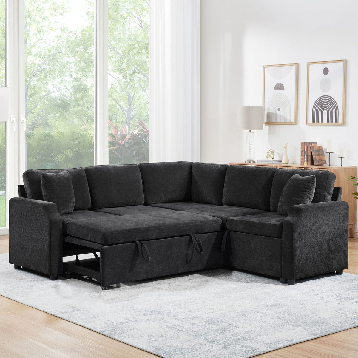 Modern L Shaped Sectional Sofa Bed With Hidden Storage Upholstery
