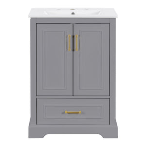 Bathroom Vanity With Sink, 1 Divided Drawer And 2 Soft Close Doors With Double Shelf