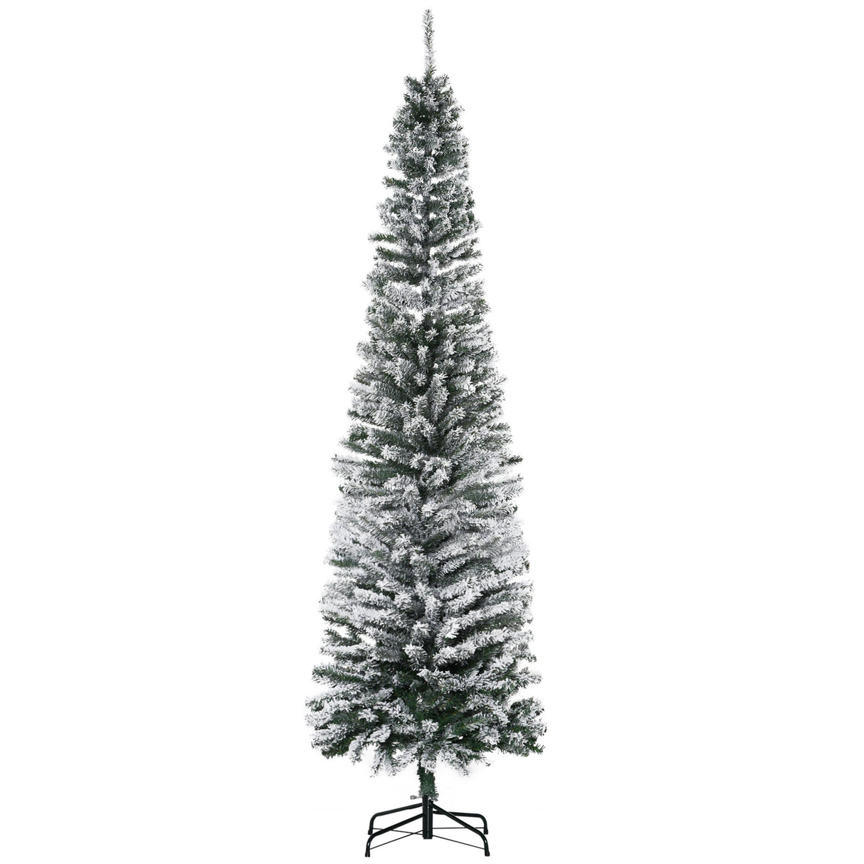 HOMCOM 7.5' Tall Unlit Snow-Flocked Slim Artificial Christmas Tree