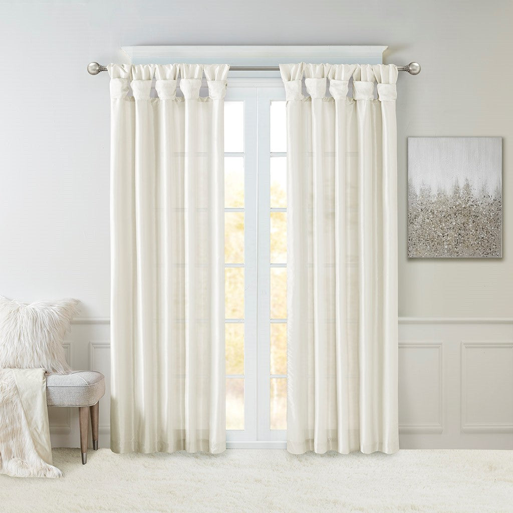 Twist tab lined window curtain panel white 50x95"