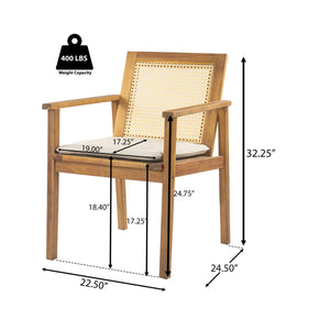 Preston Outdoor Patio 7-Piece Dining Set with Acacia Wood Chairs and Beige Cushions