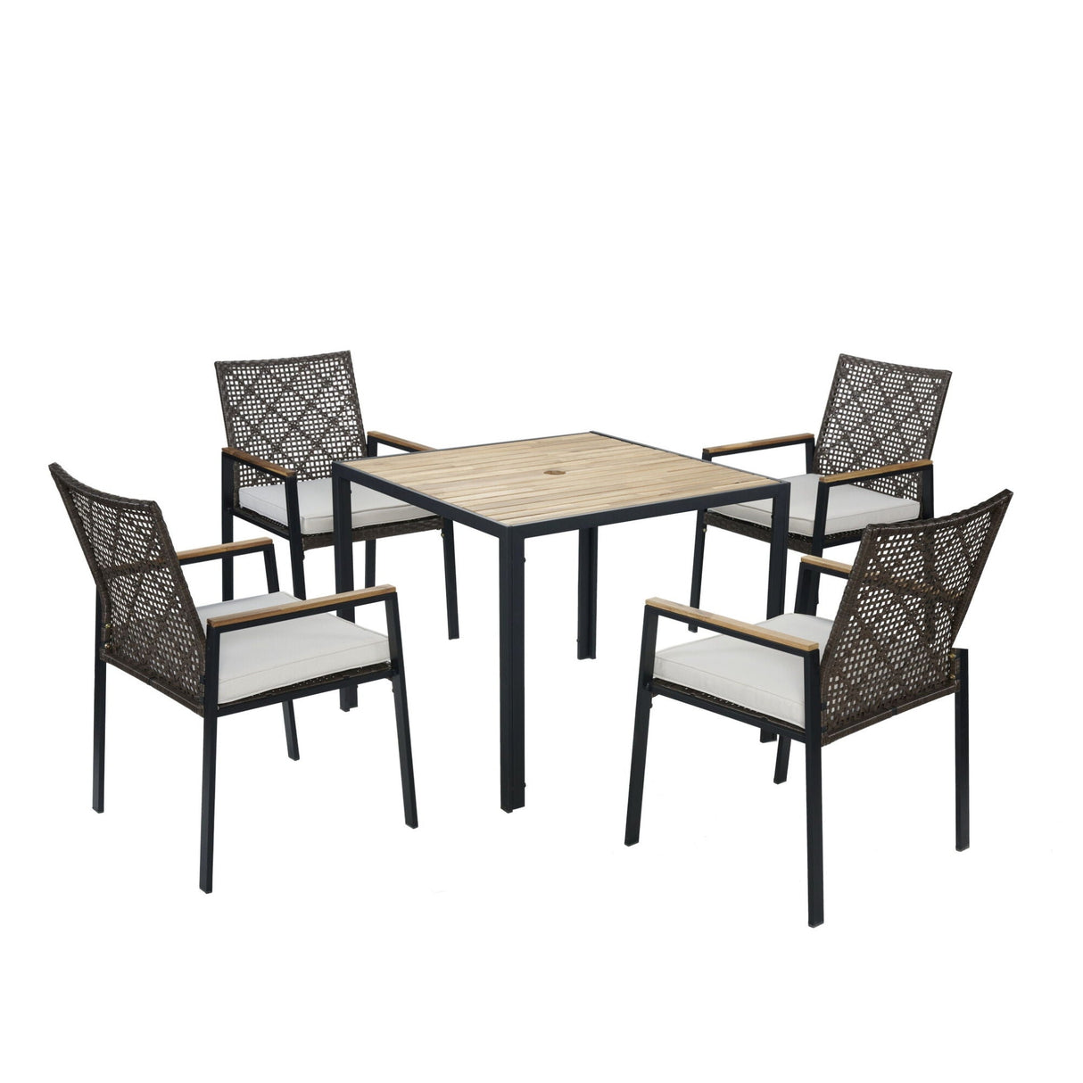 5 Piece Patio Dining Table Set, Acacia Wood Table Top With Umbrella Ho –  Tuesday Morning