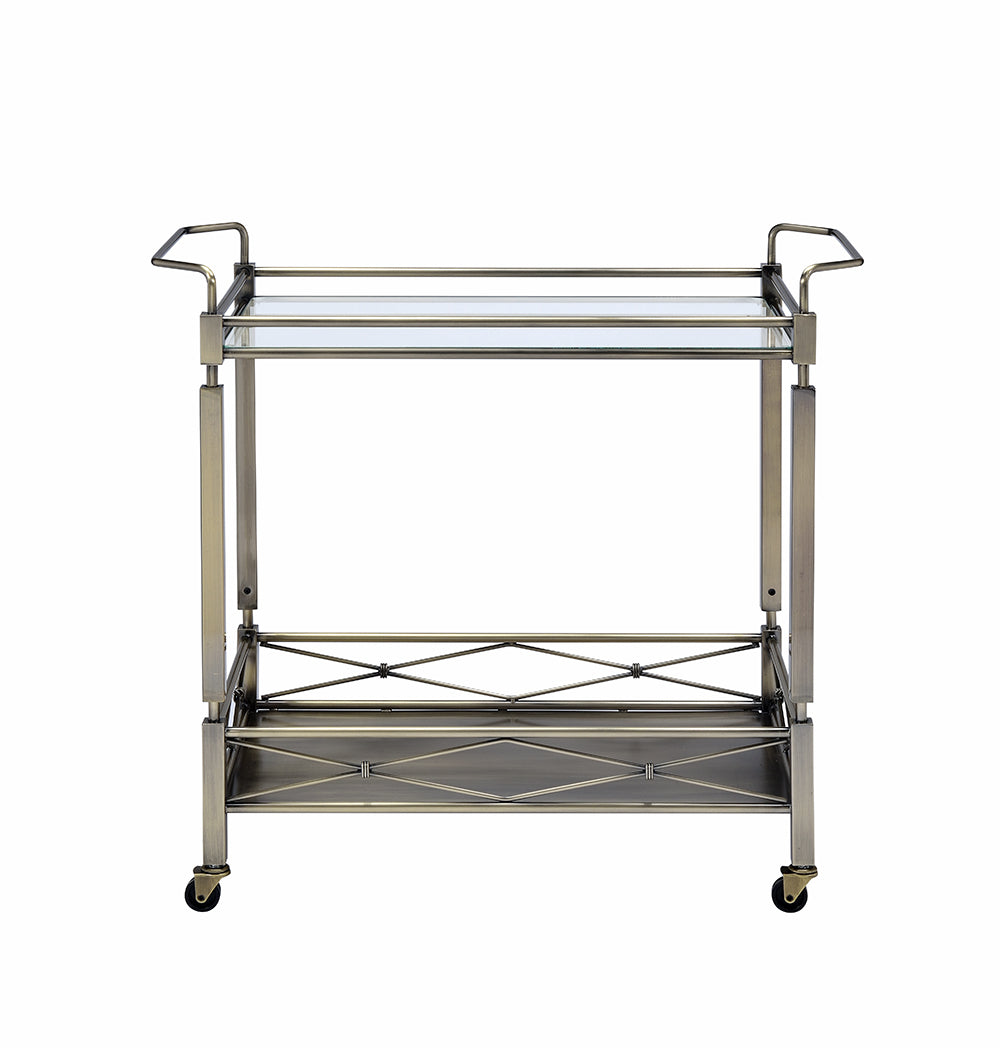 Matiesen Clear Glass & Antique Gold Finish Serving Cart
