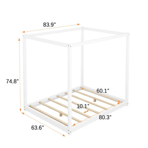 Wood Canopy Platform Bed With Support Legs And Airflow Slats