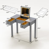 Grey vanity table with led lights, flip-top mirror and 2 drawers, jewelry storage