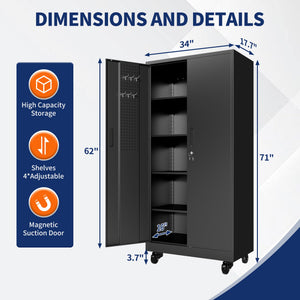 Heavy Duty Metal Storage Cabinet with Doors and Wheels