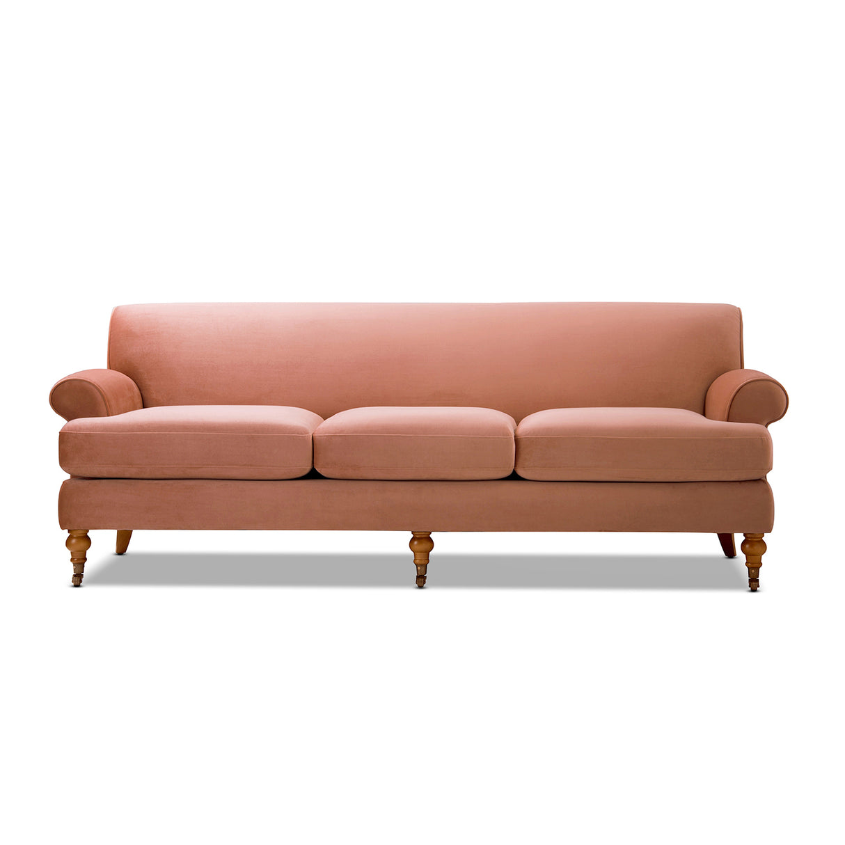 Alana lawson three-cushion tightback sofa, peach orange velvet