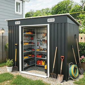 8x4ft Metal Shed with Sliding Door and Air Vents