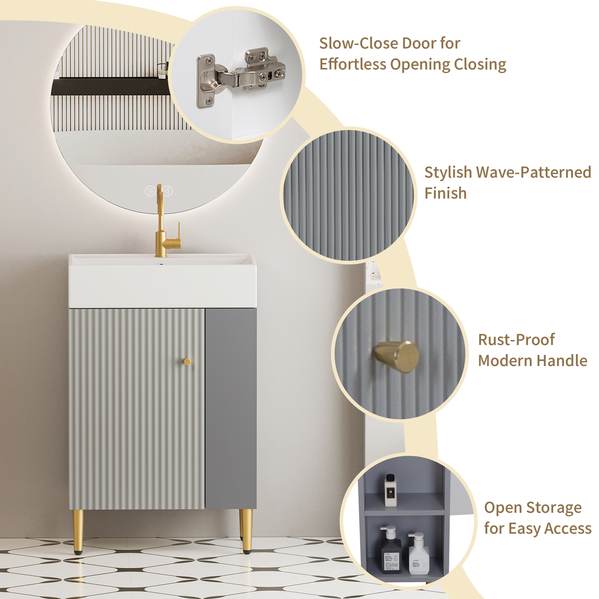 21.6" Open-Shelving Vanity with Ceramic Sink
