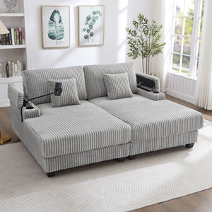 Modern Chaise Sofa With Adjustable Backrest, Cup Holders, Phone Holder & Storage Compartments