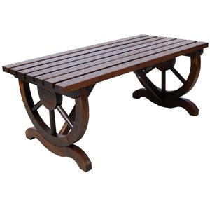 Outdoor Rustic Wooden Bench with Wagon Wheel Legs, 2 People Outdoor Bench Garden Bench Front Porch Furniture Patio Lawn Yard Park, Indoor and Outdoor Decor