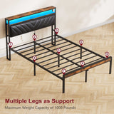 Full Size Metal Platform Bed Frame with Adjustable Upholstered Headboard