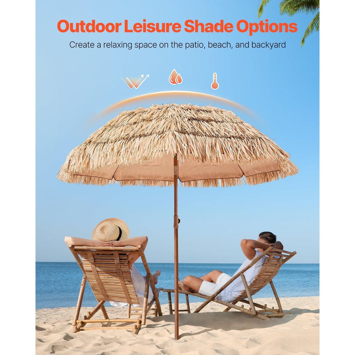Tiki Umbrella Thatched Patio Umbrella 6 ft Poolside Beach Umbrella