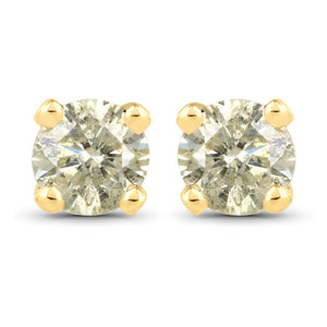 0.92 Carat Genuine LB Diamond 14K Yellow Gold Earrings