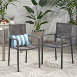 Outdoor modern aluminum dining chair with rope seat (set of 2), gray and dark gray