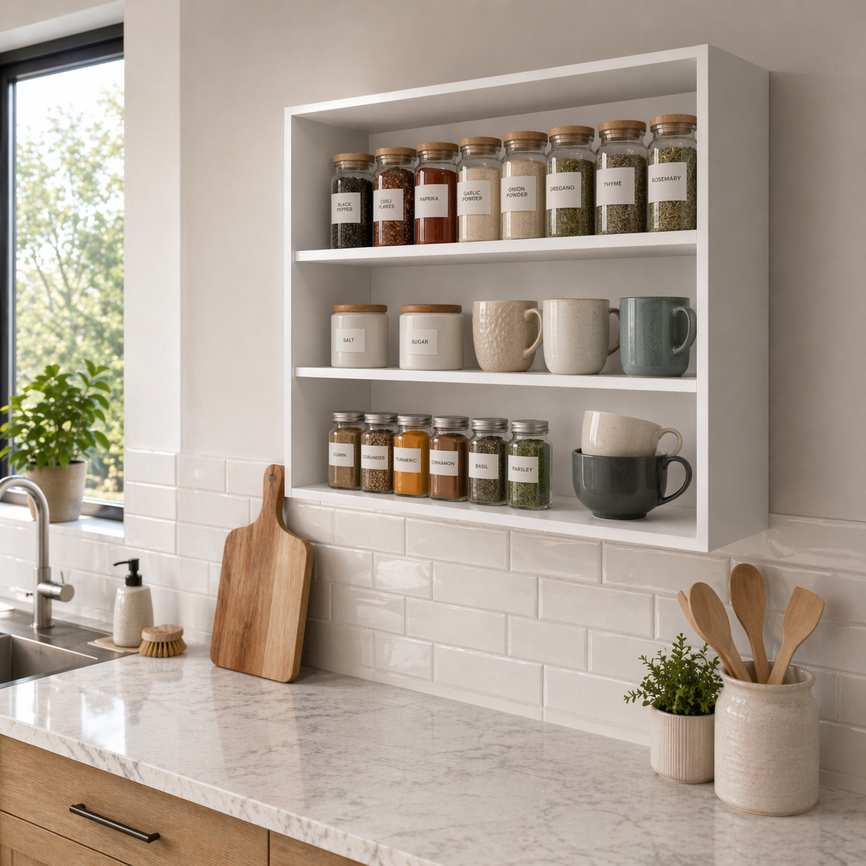 Chinle Wall Cabinet in Melamine with Open Storage