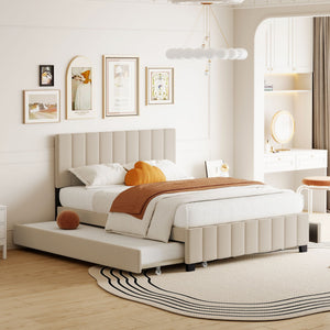 Platform Upholstered Bed with 2 Drawers and Twin Long Trundle