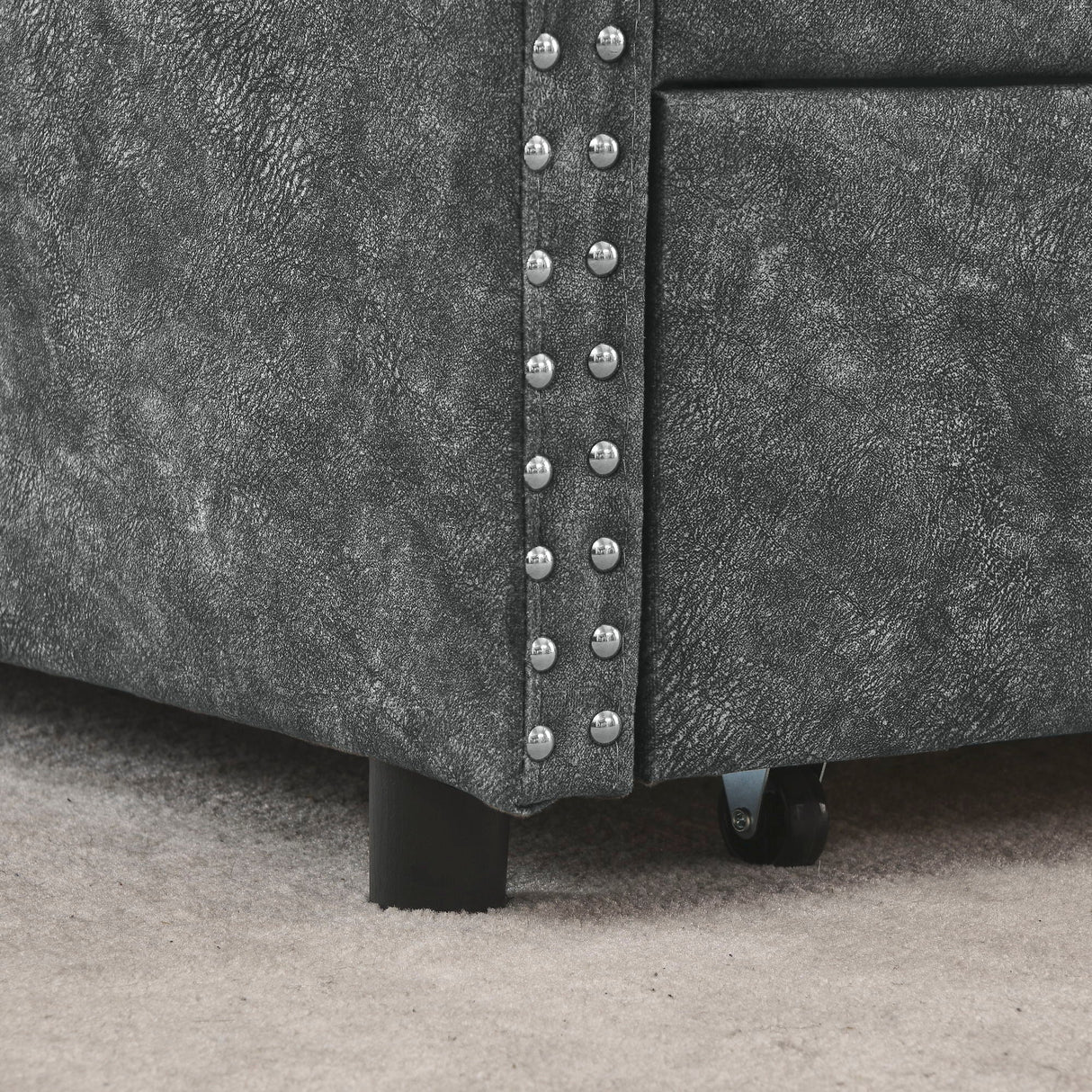Upholstered Tufted Daybed With Drawers, Waved Arms