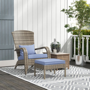 Wicker Adirondack Chair with Ottoman with Removable Cushions - Brown