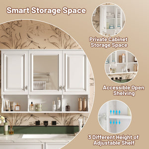 Modern Wall Mounted Mirror Medicine Cabinet With Open Shelves, Adjustable Interior, Storage Over Toilet