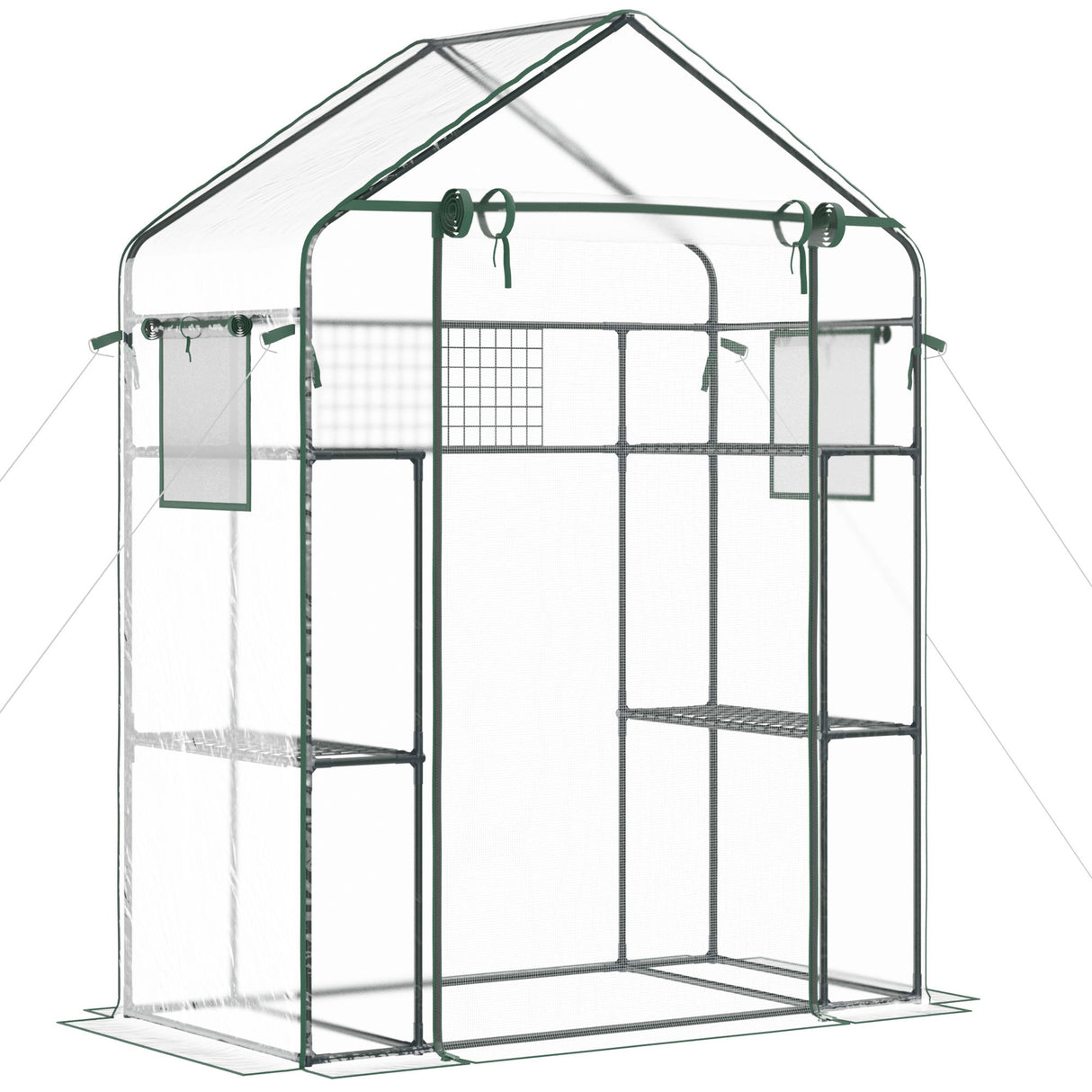 Walk-in mini greenhouse with mesh door & windows, portable garden green house with 3 tiers 6 shelves, trellis, & plant labels