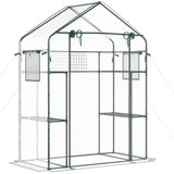 Walk-in mini greenhouse with mesh door & windows, portable garden green house with 3 tiers 6 shelves, trellis, & plant labels