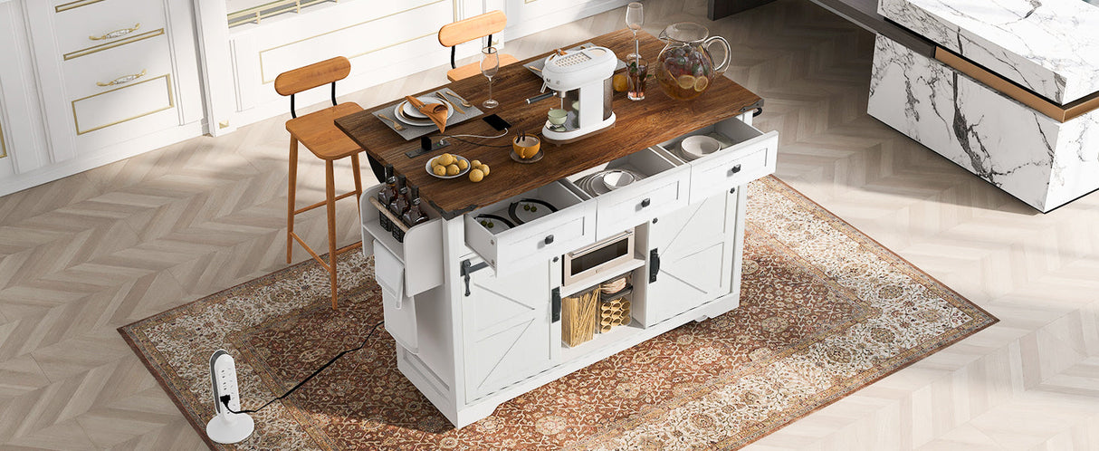 K&K 53.7" Farmhouse Kitchen Island with Power Outlet