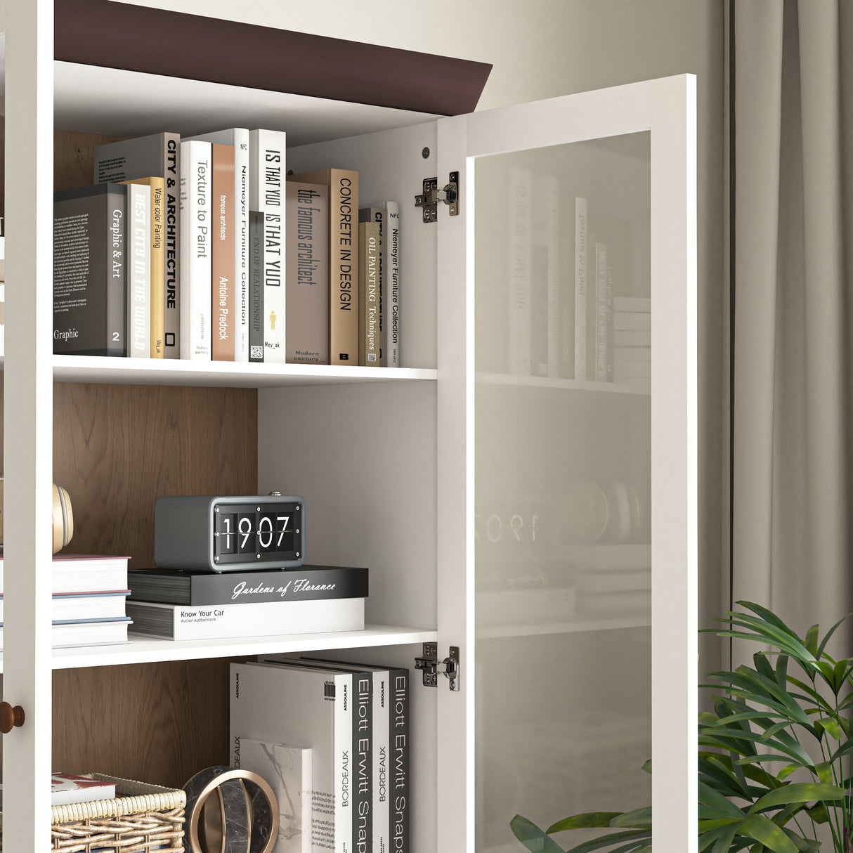 White MDF Display Storage Cabinet with Glass Doors and Adjustable Shelves