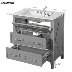Retro Bathroom Vanity with Sink Combo, Free Standing, 3 Soft-Close Drawers - Dark Gray or White