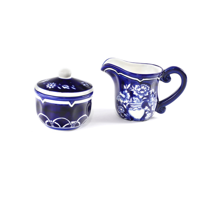 Blue Garden Hand-Painted Sugar Bowl & Creamer Set