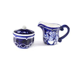 Blue Garden Hand-Painted Sugar Bowl & Creamer Set