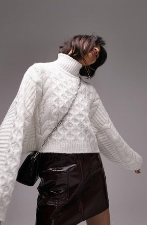 Topshop Turtleneck Cable Stitch Sweater in Cream , Size Small