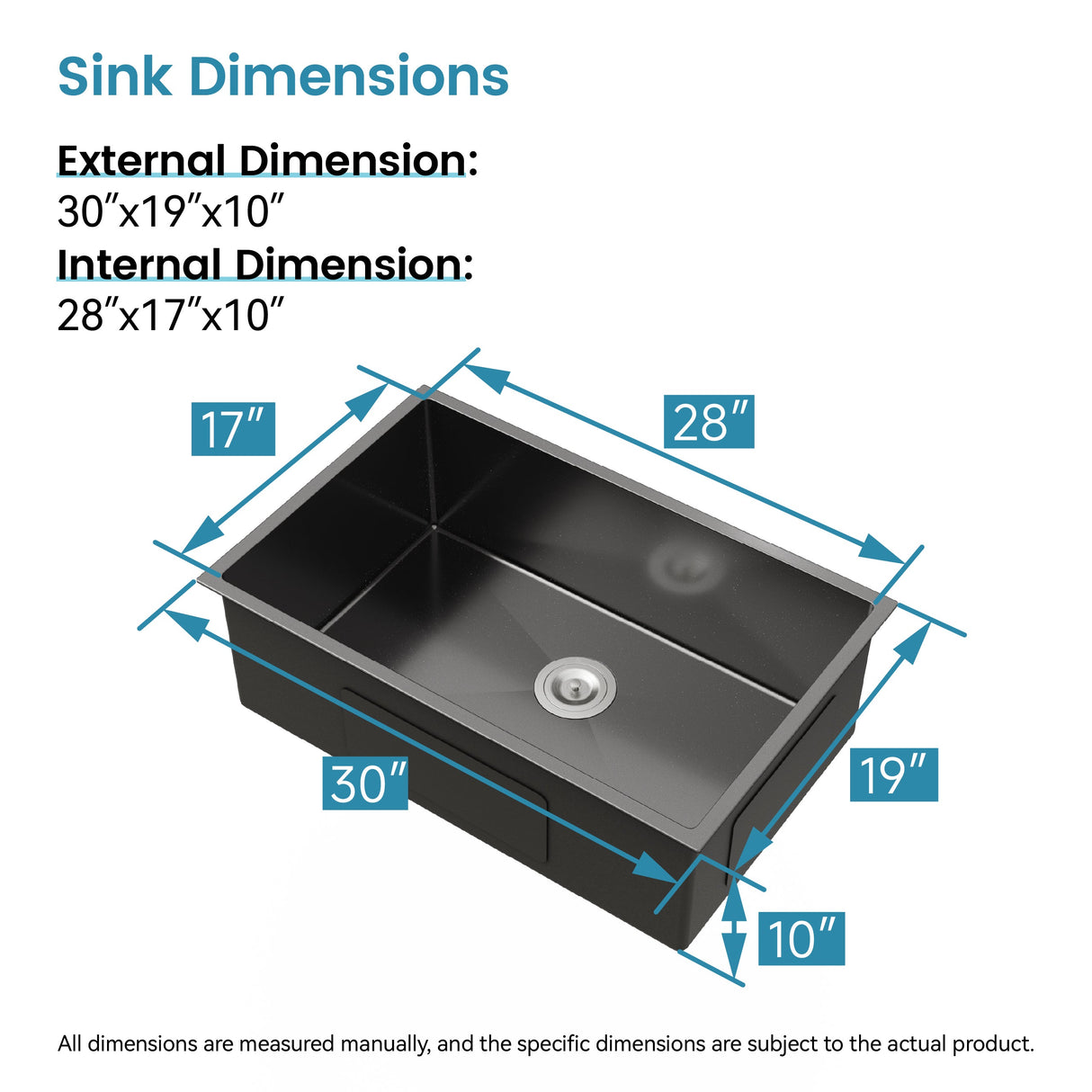 Stainless Steel Kitchen Sink 30"x19" Single Bowl Undermount