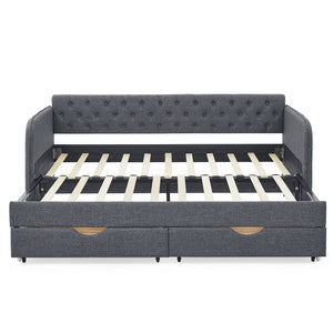 Daybed With Trundle And Storage Drawers, Flat Arms With Pocket