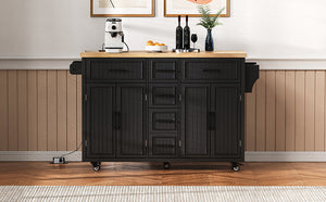 K&K 56.5'' Kitchen Island with Drop Leaf, Power Outlet