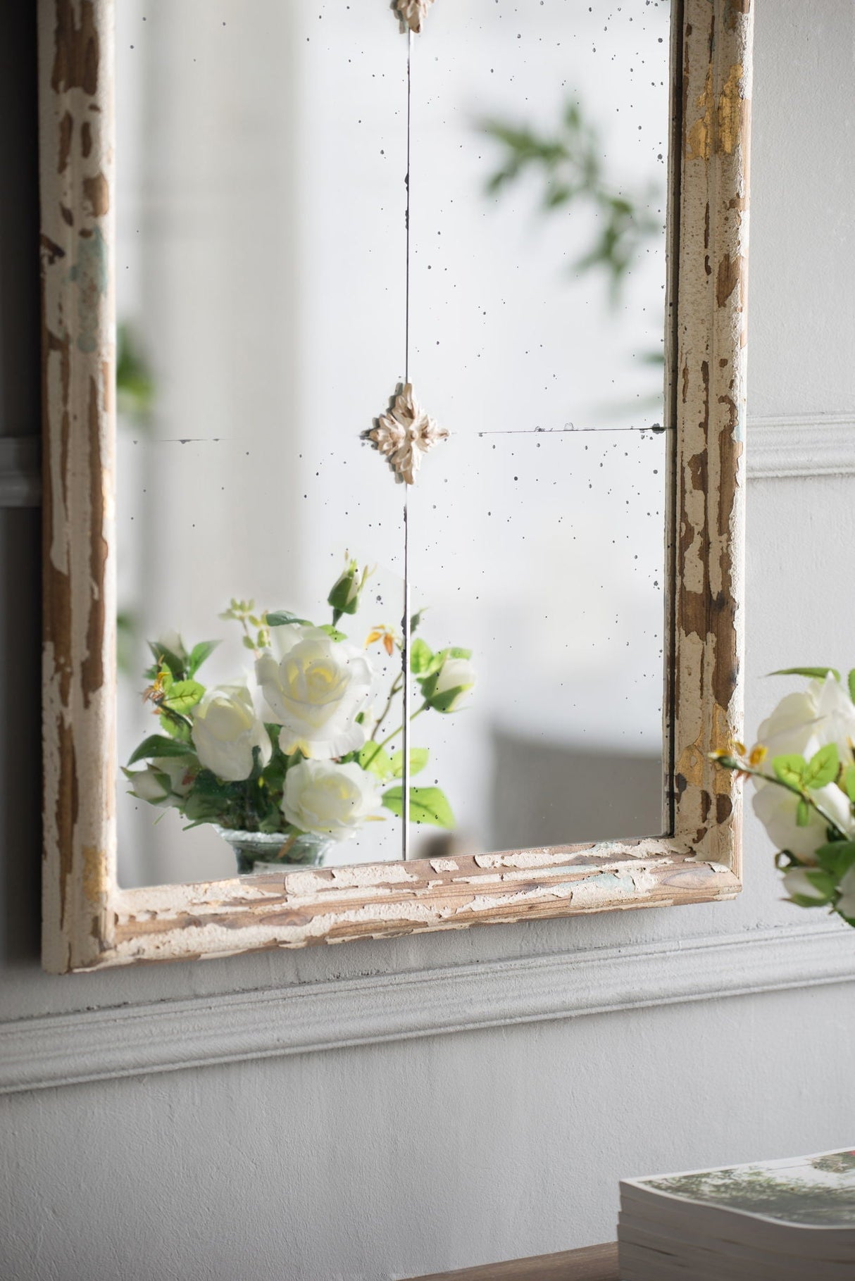 Large & Framed Wall Mirror, Arched Mirror With Decorative Window Look For Living Room - Cream