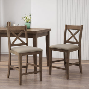 Farmhouse Style Counter Height Chair With Upholstered Seat