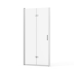 Bifold Frameless Glass Shower Door With Pivot Swing Panel, Tempered Clear Glass