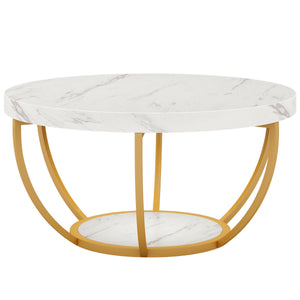 2 Tier Circle Coffee Table With Storage Shelves