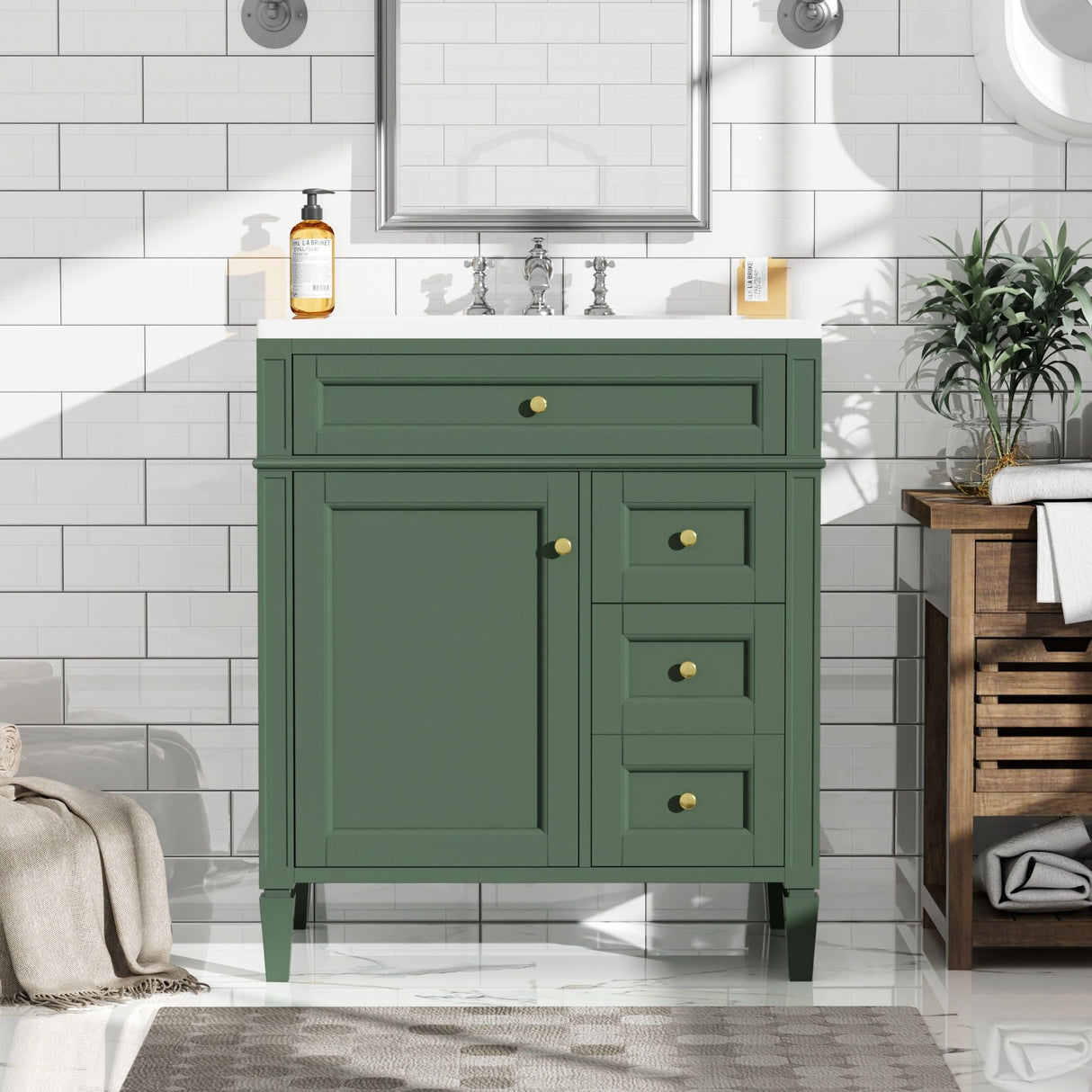 Bathroom Vanity With Top Sink, Storage Cabinet, 2 Drawers, Tip Out Drawer
