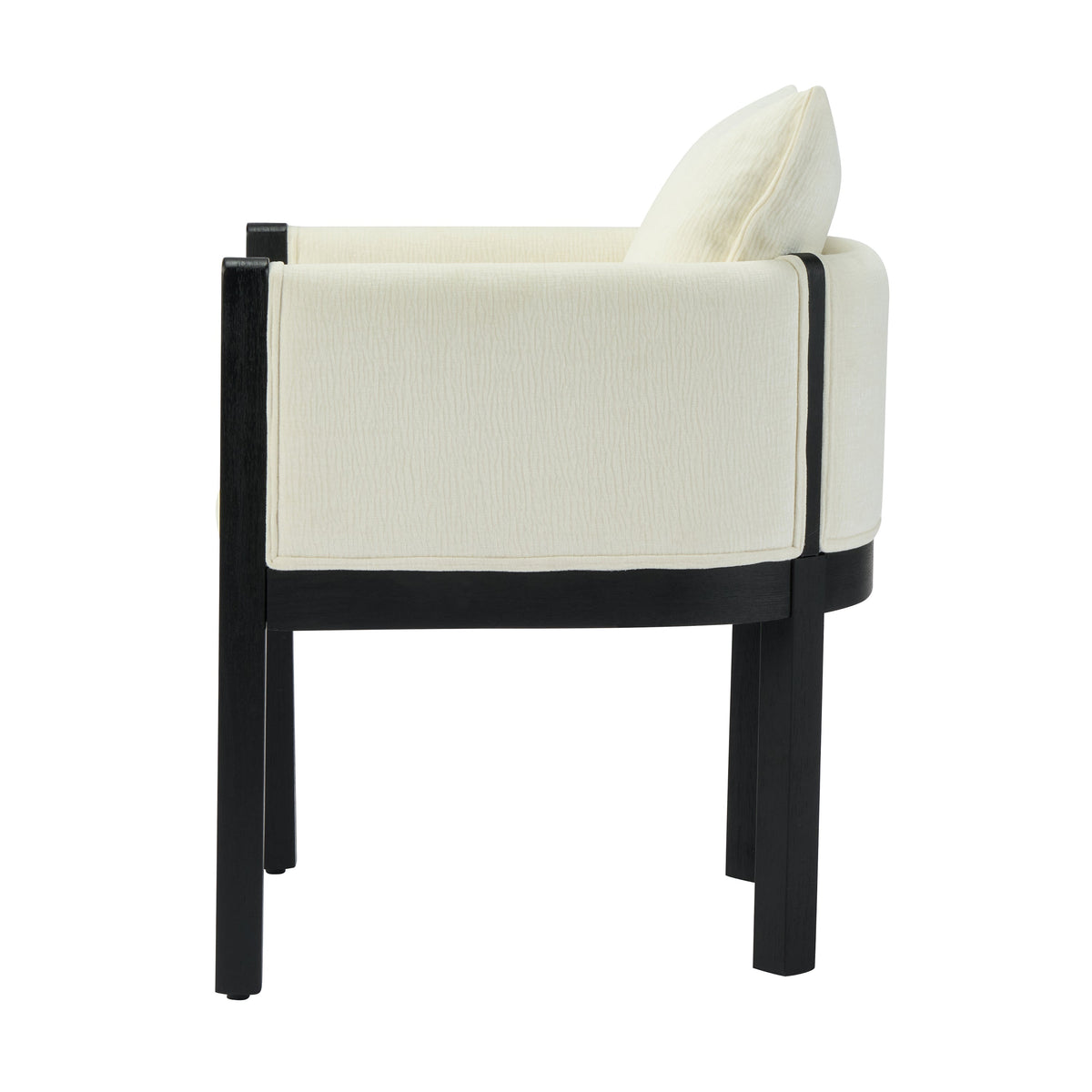 Linen Upholstered Armchair with Black Rubber Wood Legs