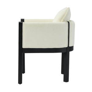 Linen Upholstered Armchair with Black Rubber Wood Legs