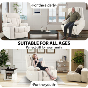 Power Lift Recliner Chair With Extended Footrest, Remote Control, Cup Holders, And Side Pockets