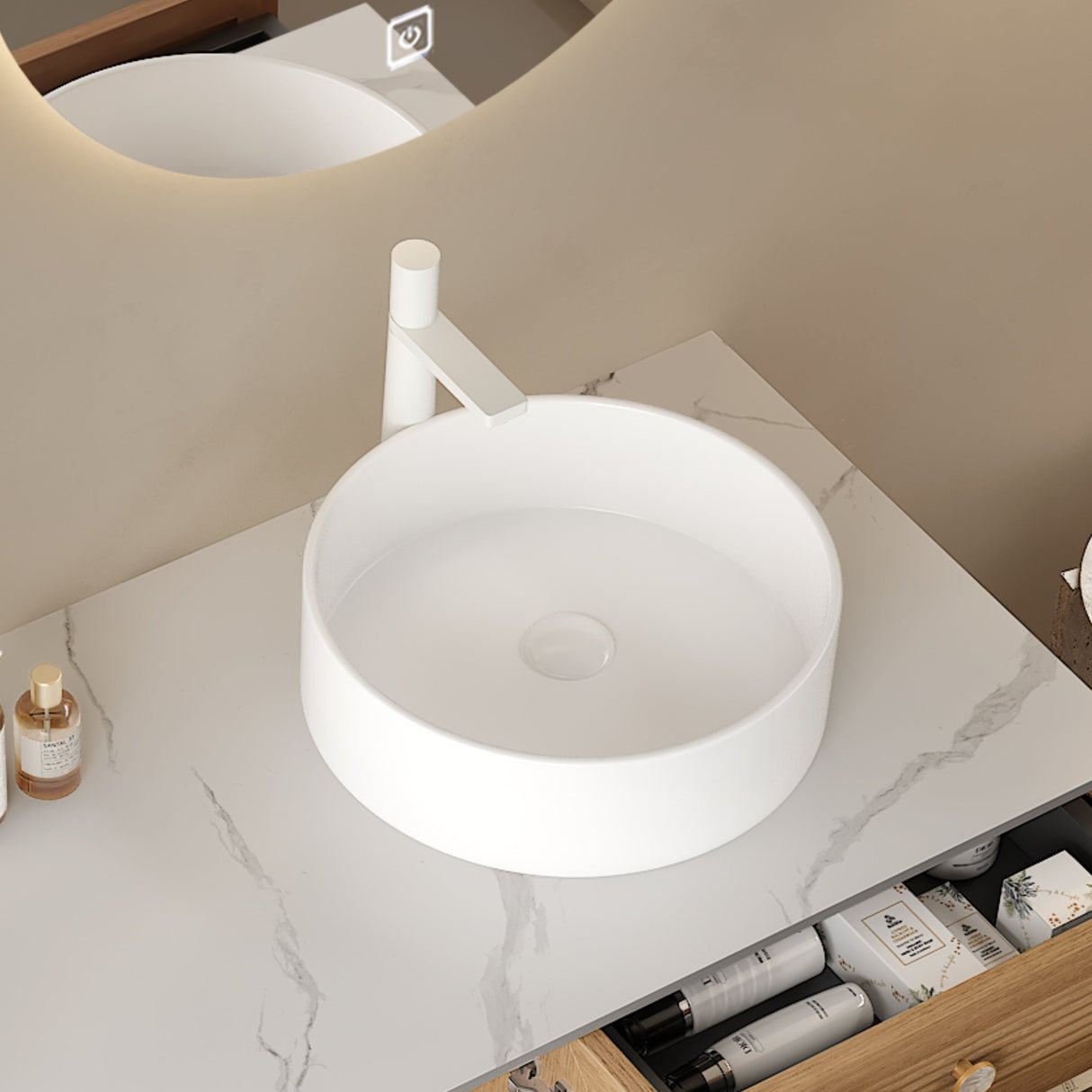 MUNIN 16'' Bathroom Sink, Round Vessel Ceramic Basin