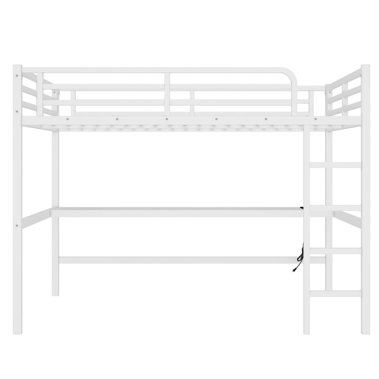 Metal Queen Size Loft Bed with Power Outlet and LED Lighted