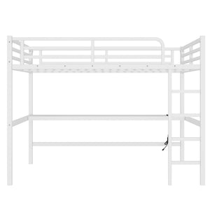 Metal Queen Size Loft Bed with Power Outlet and LED Lighted