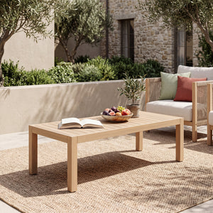 47.24" Outdoor Patio Acacia Solid Wood Coffee Table (Light Teak)