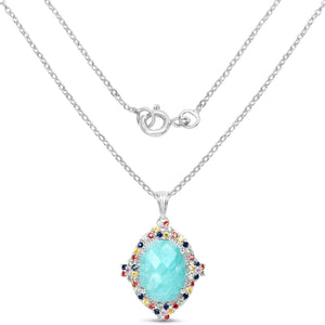 18.50 Carat Genuine Multi Stone .925 Sterling Silver Pendant